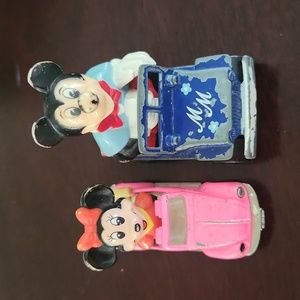 2 Vintage Mickey & Minnie Mouse Diecast Cars